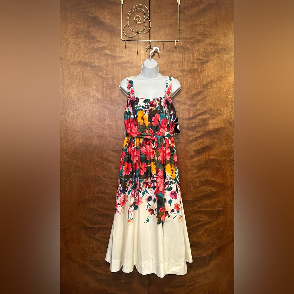 Maison Tara Sleeveless Fit & Flare Midi Dress Womens 10 Floral Print Wedding NWT